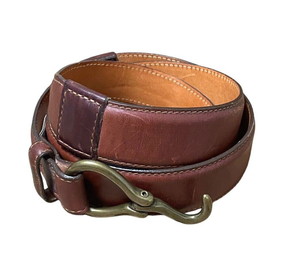 VTG Orvis Belt Mens Size 38 Brown Pelican Hook Horse Bit Wiley Leather 4K5A USA